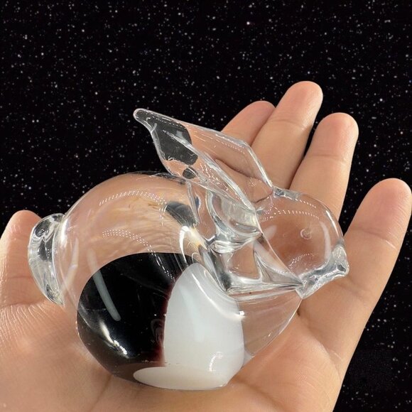 Whimsical Art Glass Bunny Rabbit Figurine Clear With White Black Figurine Glass - Picture 2 of 11